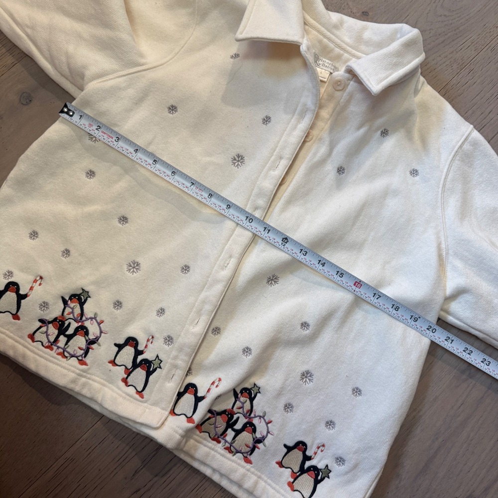 VTG Christopher & Banks W Lg Cream Penguin Embroidered Fleece Cardigan Jacket - Picture 5 of 6
